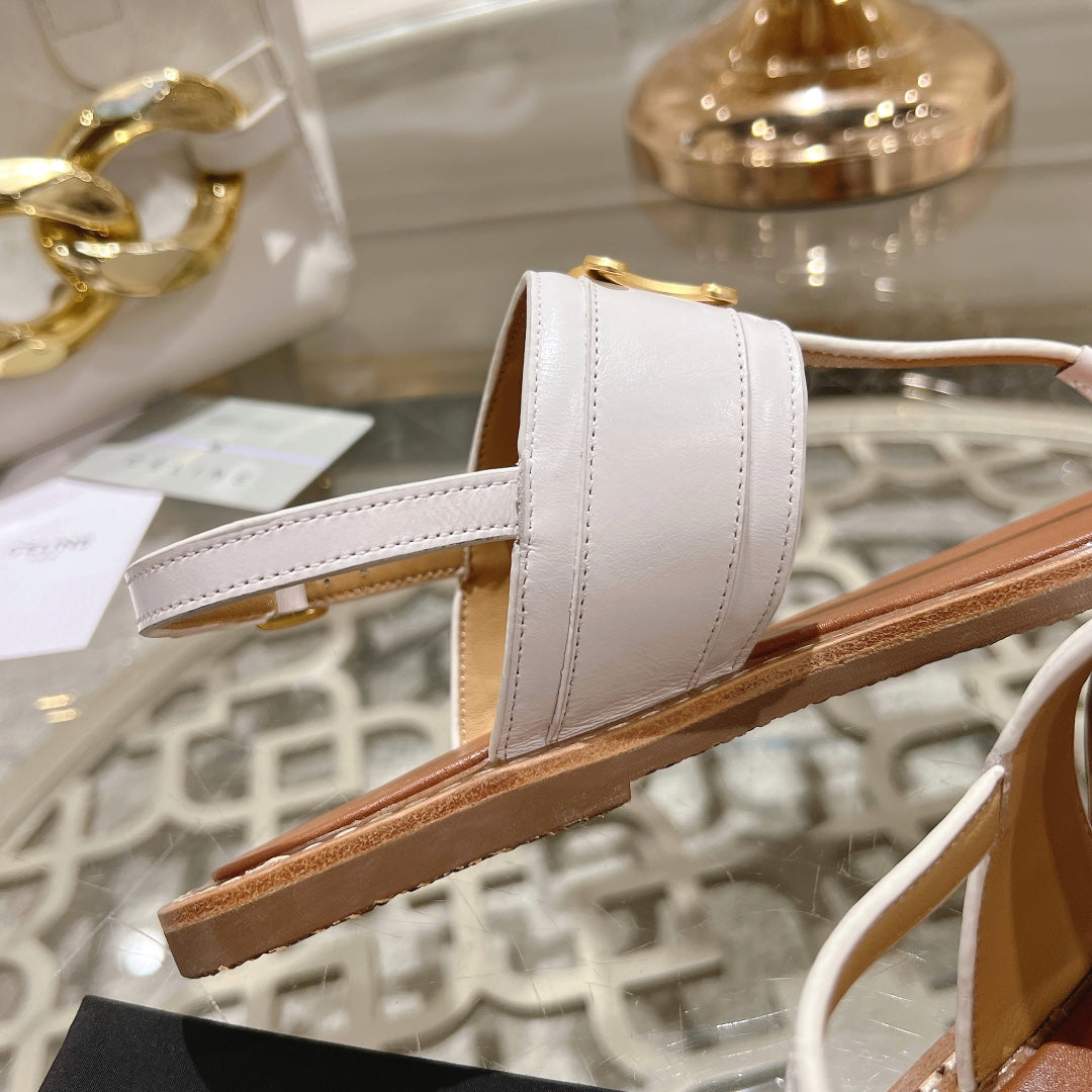 LYMPIA TRIOMPHE THONG IN CALFSKIN WHITE