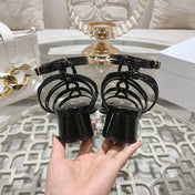 HIGH 45MM BLOCK HEEL SANDAL IN BLACK LAMBSKIN