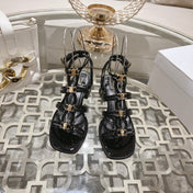 HIGH 45MM BLOCK HEEL SANDAL IN BLACK LAMBSKIN