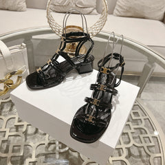HIGH 45MM BLOCK HEEL SANDAL IN BLACK LAMBSKIN
