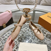 MARY JANE SHOES IN LINEN TAN PATENT CALFSKIN