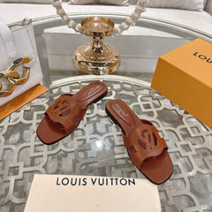 ISOLA FLAT SLIDE IN PENNY BROWN CALFSKIN