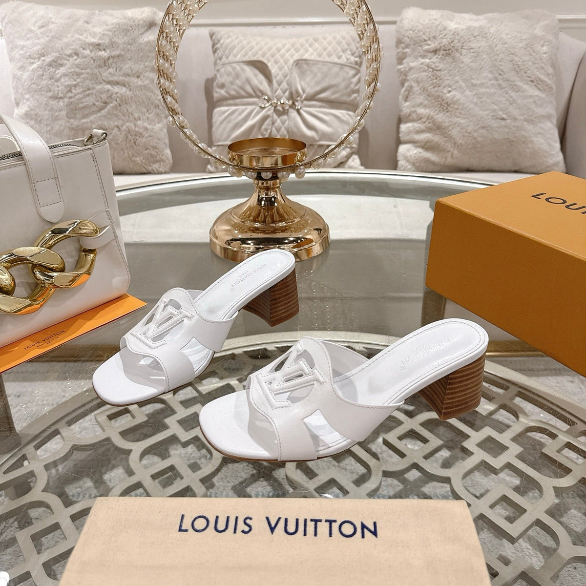 ISOLA HIGH 55 MM MULE IN WHITE CALFSKIN