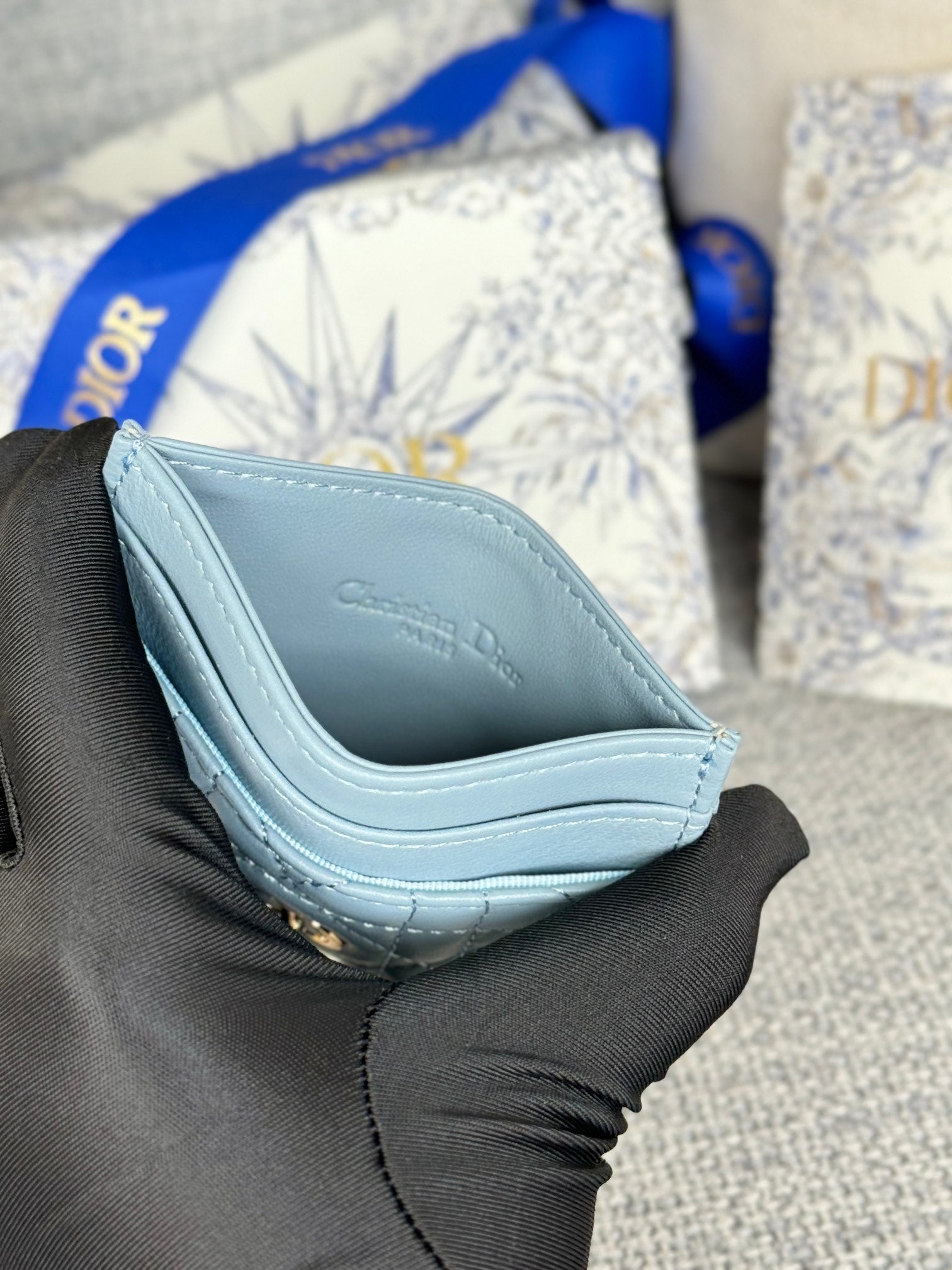 CARO FREESIA CARD HOLDER 10 IN BABY BLUE CANNAGE CALFSKIN