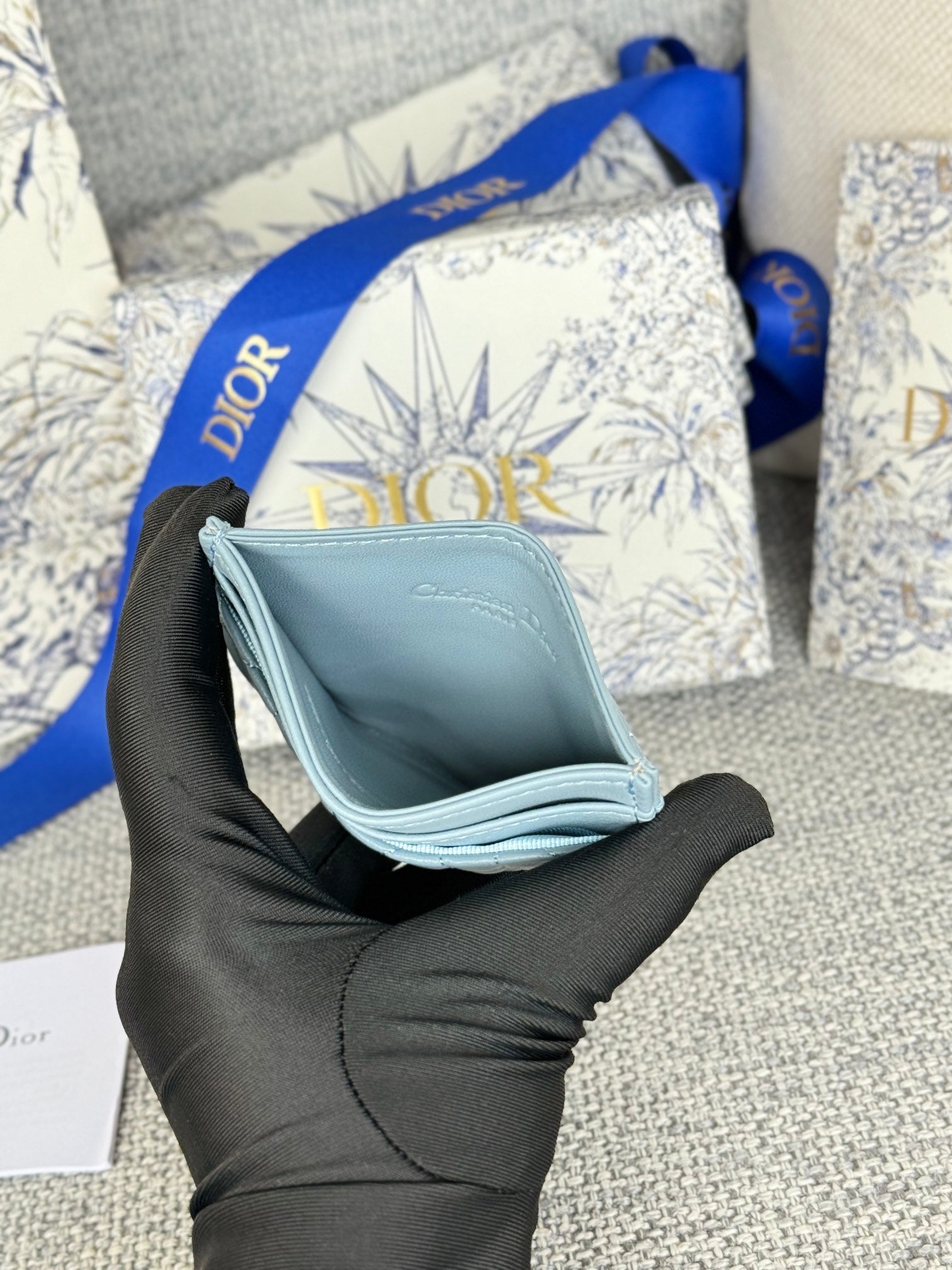 CARO FREESIA CARD HOLDER 10 IN BABY BLUE CANNAGE CALFSKIN