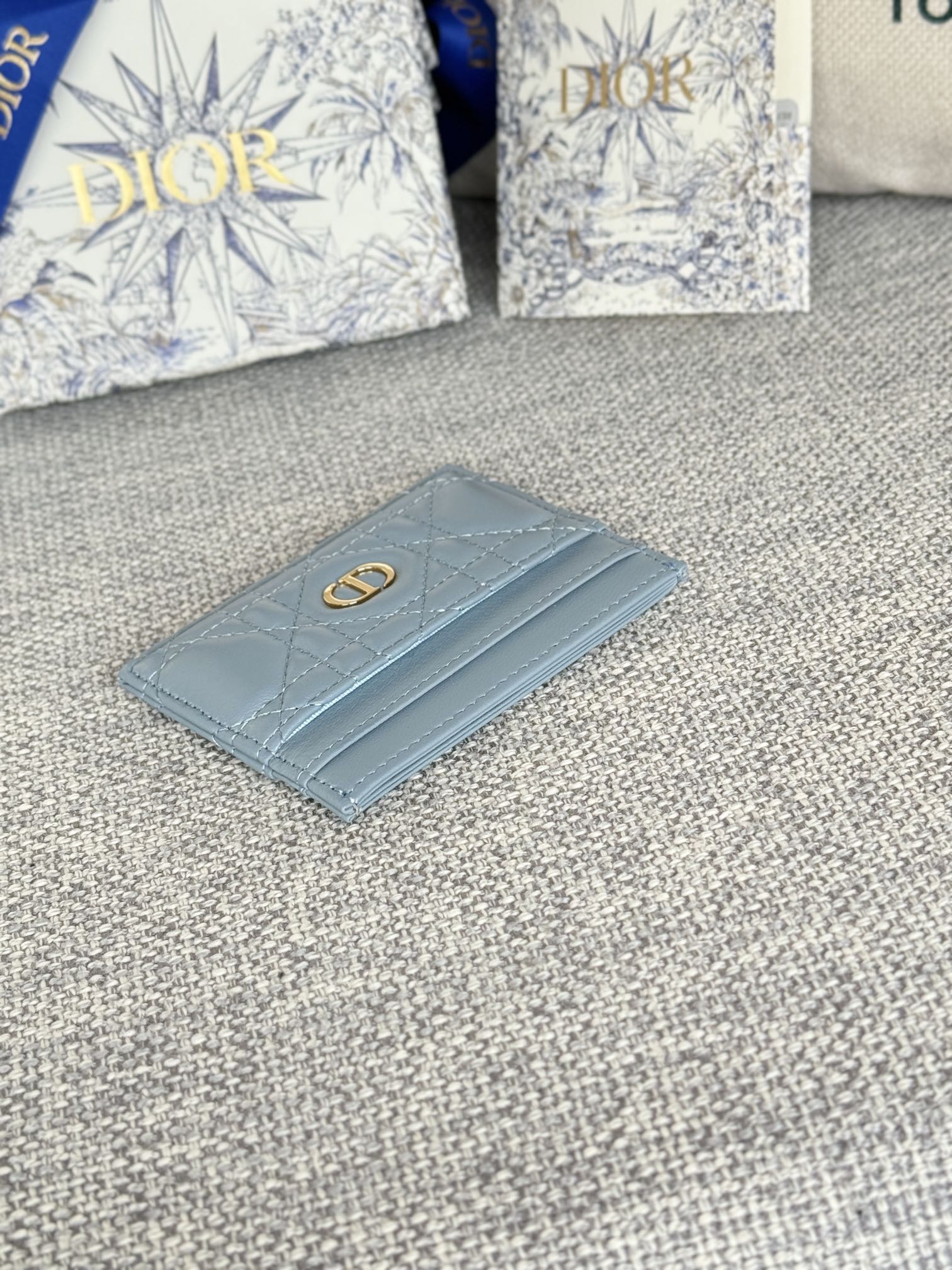 CARO FREESIA CARD HOLDER 10 IN BABY BLUE CANNAGE CALFSKIN