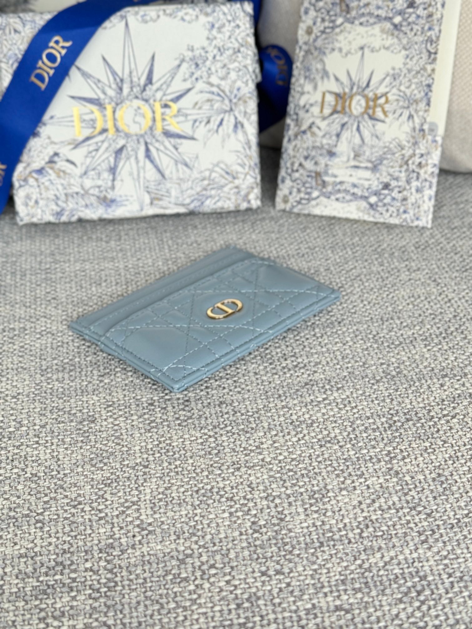 CARO FREESIA CARD HOLDER 10 IN BABY BLUE CANNAGE CALFSKIN