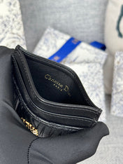 FREESIA CARD HOLDER 10 IN BLACK QUILTED ALLOVER CALFSKIN