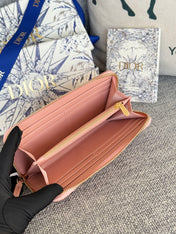 VERTICAL LONG ZIP WALLET 20 IN BABY PINK QUILTED ALLOVER CALFSKIN