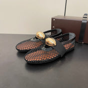 ALAIA BALLET FLATS IN BLACK MESH FISHNET WITH GOLD HARDWARE