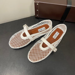 ALAIA BALLET FLATS IN WHITE MESH FISHNET