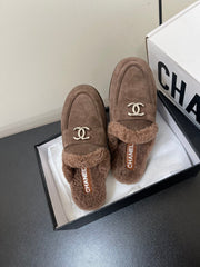 LOAFERS MULE IN MEDIUM BROWN SUEDE AND FLEECE LINING