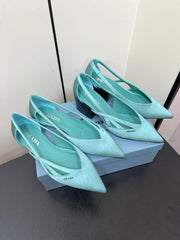 CUT-OUT BALLERINAS IN TURQUOISE BLUE SATIN