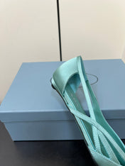 CUT-OUT BALLERINAS IN TURQUOISE BLUE SATIN