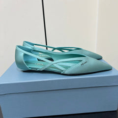 CUT-OUT BALLERINAS IN TURQUOISE BLUE SATIN