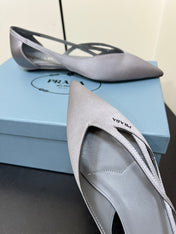 CUT-OUT BALLERINAS IN WARM GRAY SATIN