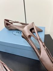 CUT-OUT BALLERINA FLAT IN HAZELNUT BEIGE SATIN ATTACHED BEAD BUCKLE