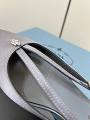 CUT-OUT PUMPS WITH BEAD BUCKLE IN WARM GRAY SATIN