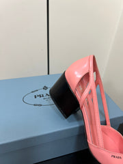 BRUSHED CUT-OUT PUMPS IN SALMON PINK CALFSKIN