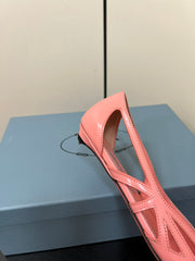 BRUSHED CUT-OUT BALLERINA FLAT IN SALMON PINK CALFSKIN