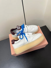 THICK-SOLED RETRO SNEAKERS IN WHITE MIX MERLOT SMOOTH LAMBSKIN