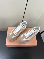 THICK-SOLED RETRO SNEAKERS IN CREAM LAMBSKIN AND PLASTER SUEDE