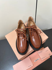 LACE-UP LOAFERS WITH THICK SOLE IN RED BROWN SHINY SHEEPSKIN