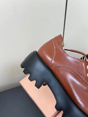 LACE-UP LOAFERS WITH THICK SOLE IN RED BROWN SHINY SHEEPSKIN