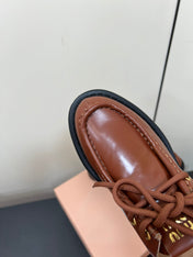 LACE-UP LOAFERS WITH THICK SOLE IN RED BROWN SHINY SHEEPSKIN