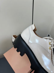 LACE-UP LOAFERS WITH THICK SOLE IN WHITE SHINY SHEEPSKIN