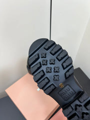 LACE-UP LOAFERS WITH THICK SOLE IN BLACK SHINY SHEEPSKIN