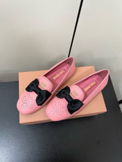 LOAFERS WITH BOW IN PINK SHEEPSKIN