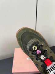 TYRE SNEAKERS IN DARK GREEN TECHNICAL FABRIC AND SUEDE WITH STICKER