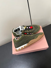 TYRE SNEAKERS IN DARK GREEN TECHNICAL FABRIC AND SUEDE WITH STICKER