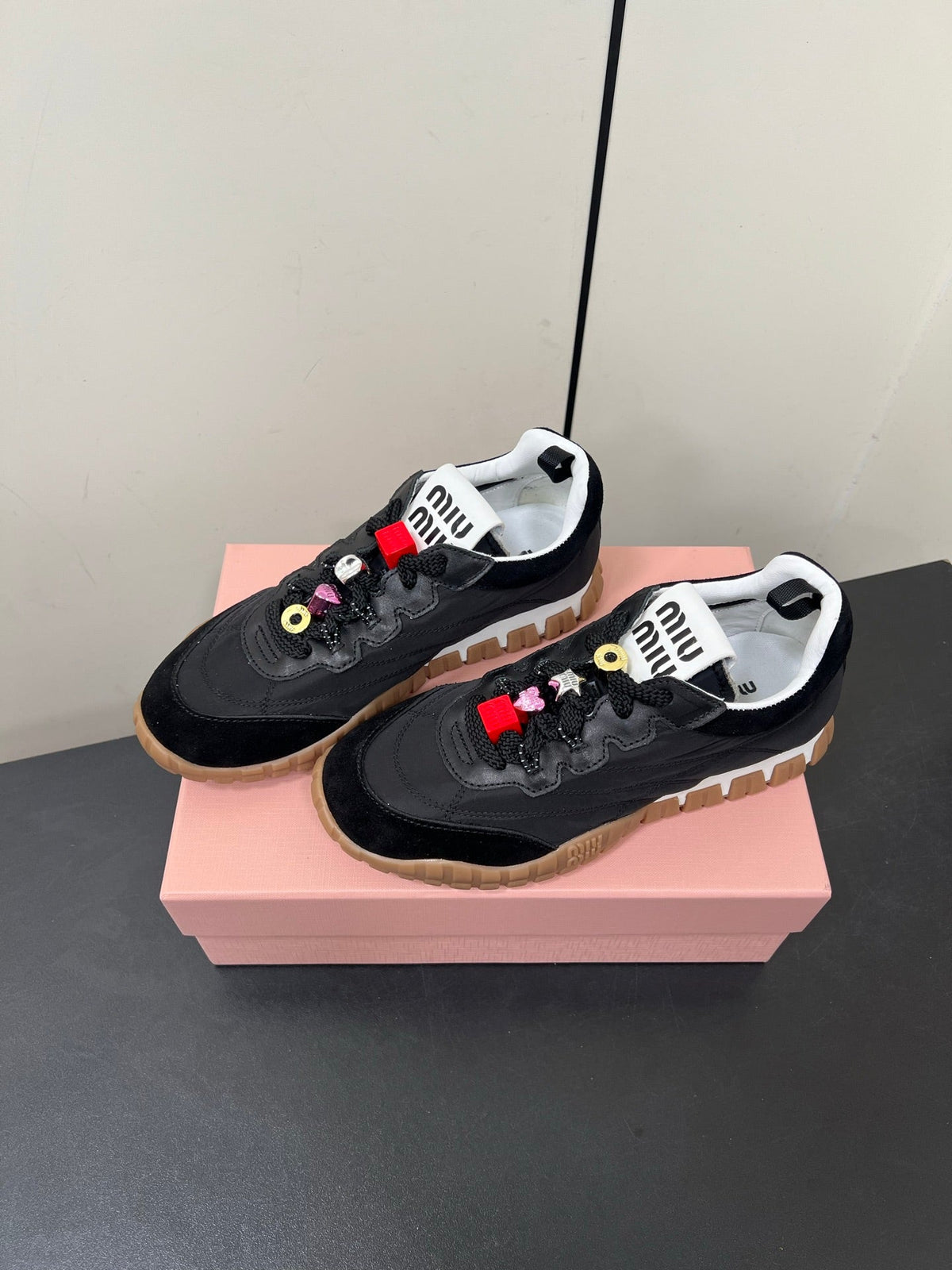 TYRE SNEAKERS IN BLACK TECHNICAL FABRIC AND SUEDE WITH STICKER