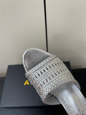 ALAIA HIGH HEEL 25S 70 MM IN SILVER LAMBSKIN WITH WOVEN PATTERN