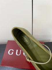 GG MARY JANE 25S IN MOSS GREEN CANVAS WITH GOLD HARDWARE
