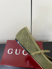 GG MARY JANE 25S IN MOSS GREEN CANVAS WITH GOLD HARDWARE