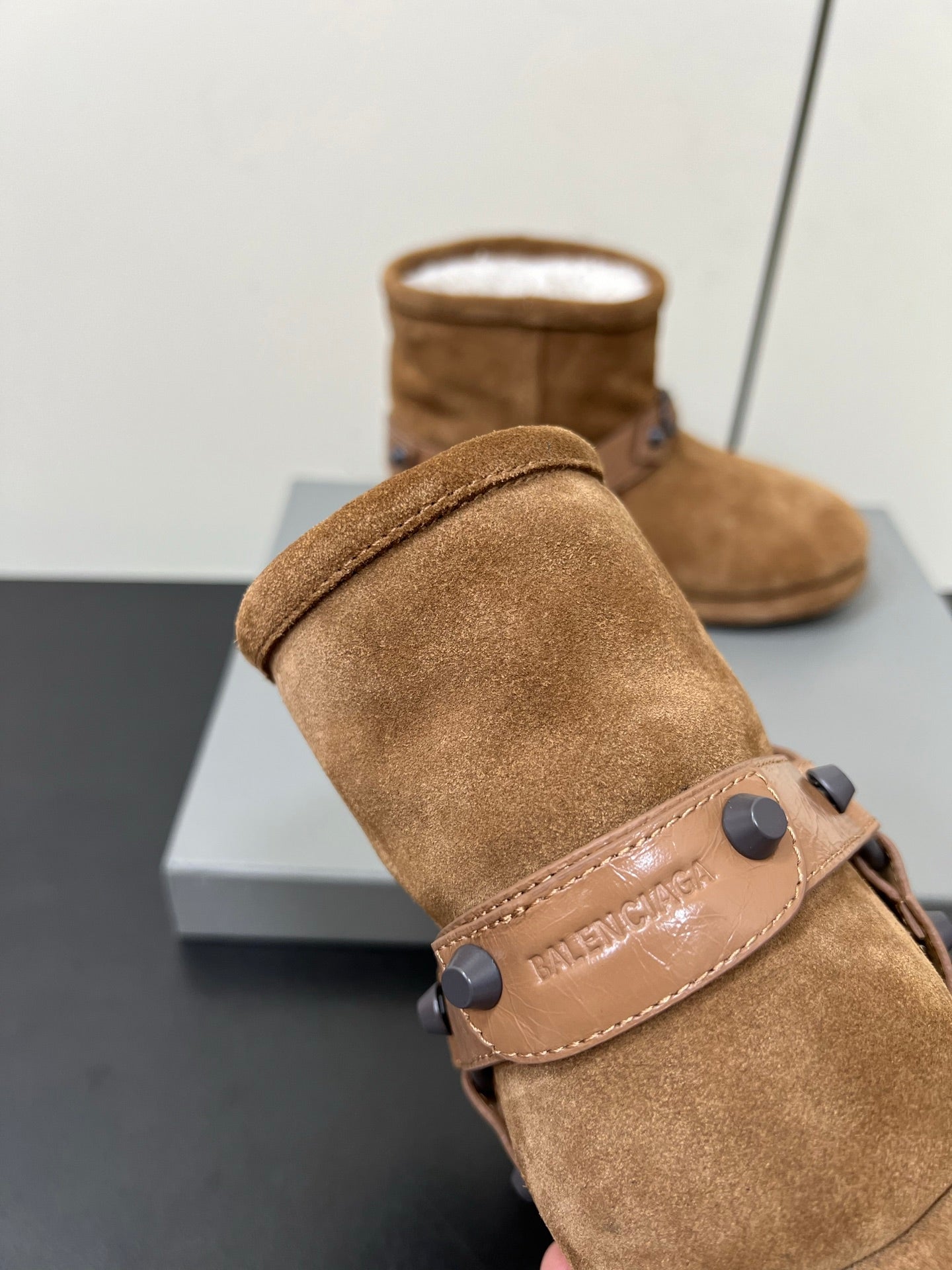 BALENCIAGA 25S ALASKA ANKLE BOOTS IN BROWN SUEDE AND LAMBSKIN