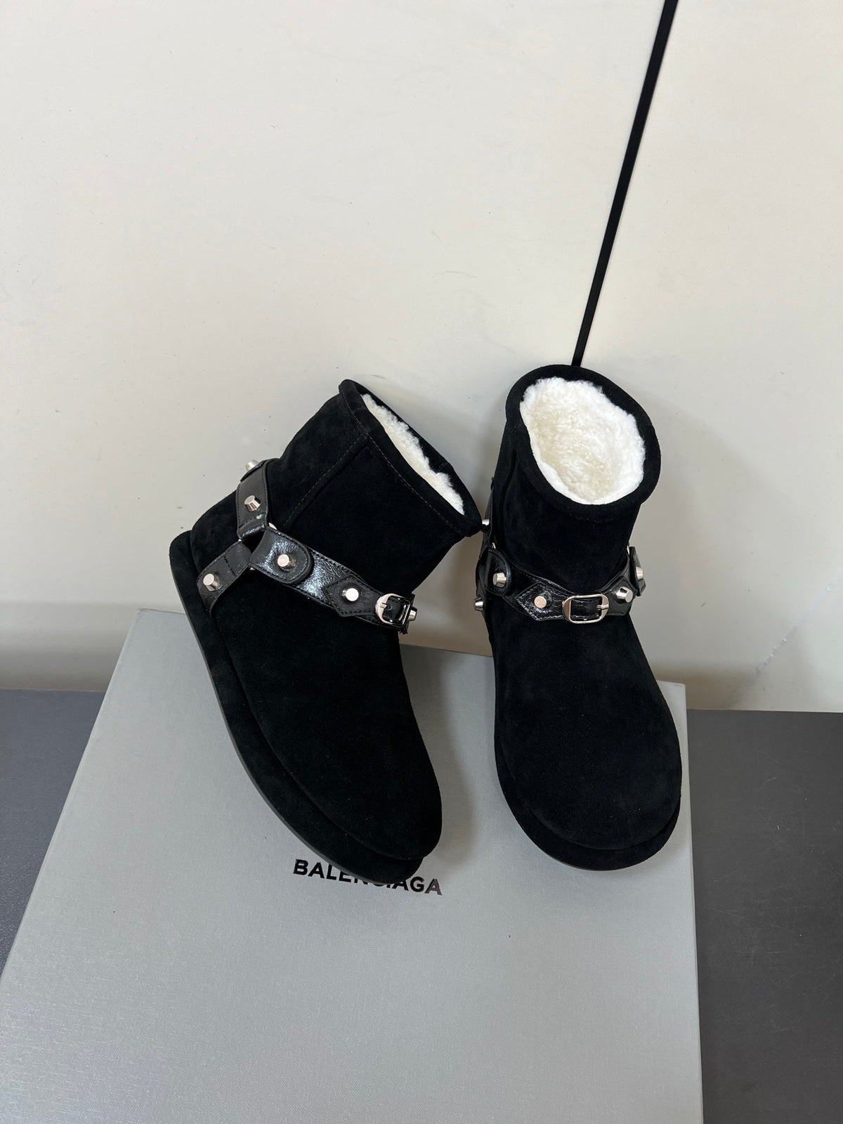 BALENCIAGA 25S ALASKA ANKLE BOOTS IN BLACK SUEDE AND LAMBSKIN WITH SILVER HARDWARE