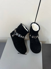 BALENCIAGA 25S ALASKA ANKLE BOOTS IN BLACK SUEDE AND LAMBSKIN WITH SILVER HARDWARE