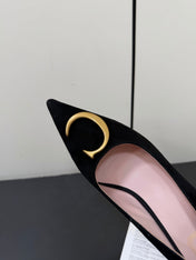 DIOR 26S POINTED-TOE HIGH HEELS 70MM IN BLACK SUEDE GOLD HARDWARE
