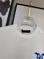 LV WHITE COTTON T-SHIRT BLUE STYLIZED LOGO 238917