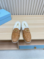 PRA SUEDE LOAFER IN TAN BROWN WITH SHEARLING LINING