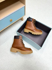 PRADA 25S LACE-UP ANKLE BOOTS IN BROWN CALFSKIN