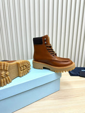 PRADA 25S LACE-UP ANKLE BOOTS IN BROWN CALFSKIN