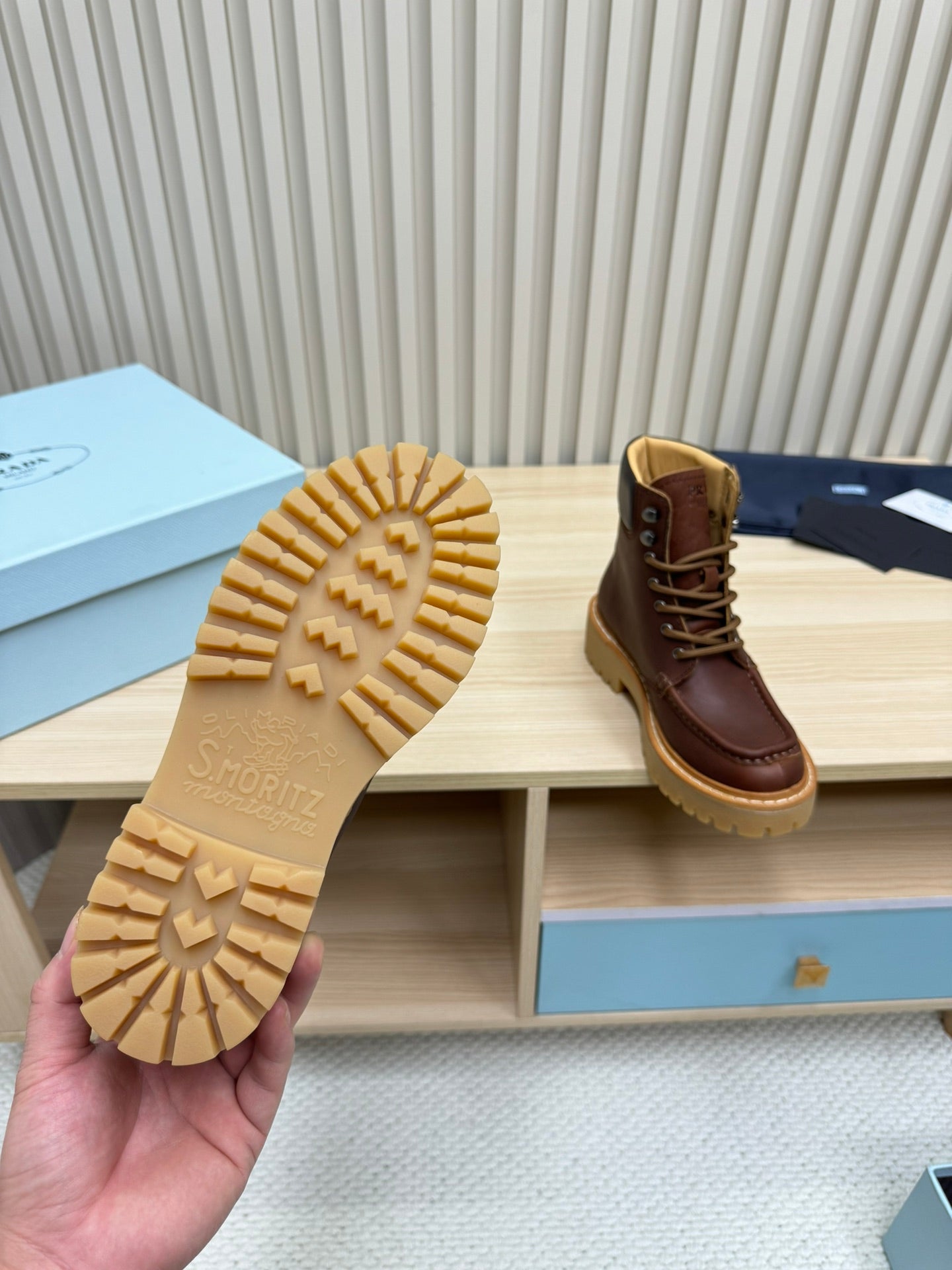 PRADA 25S LACE-UP ANKLE BOOTS IN DARK BROWN CALFSKIN