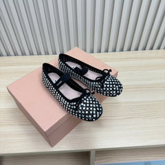 RHINESTONES MARY JANE FLATS IN BLACK SUEDE