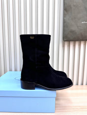 PRADA 25S LOW-CUT BOOTS IN BLACK SUEDE