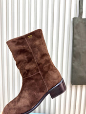 PRADA 25S LOW-CUT BOOTS IN DARK BROWN SUEDE